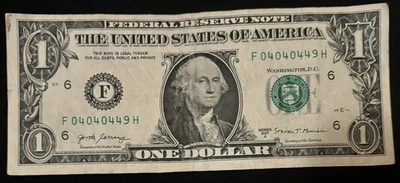 2017 A Atlanta $1 Bill Altering 4’s Trinary Repeat 040404 Double 44’s Area Code - Image 1 of 2