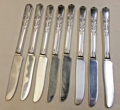 8 FACAS DE JANTAR ESTILO ROYAL YORK GRILL-ORNATADAS/ELEGANTES 1937 PRATO TUDOR-ONEIDA - Imagem 1 de 2