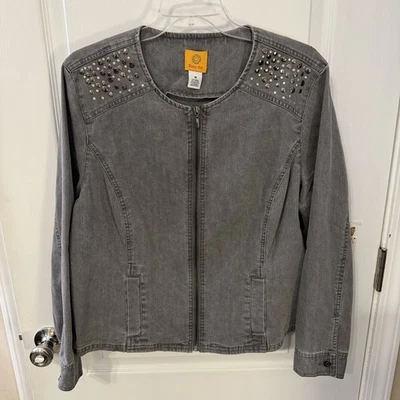 Ruby Road Gray Denim Jacket with Studded Accents Women's Size 16 - Image 1 of 4