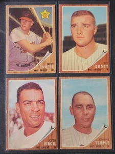 BALTIMORES ORIOLES VINTAGE 4-CARD LOT 1962 Topps POWELL/SHORT/VIRGIL/TEMPLE EX - Picture 1 of 6