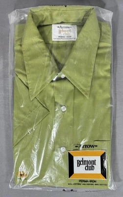 Vtg Arrow Belmont Club Perma-Iron Shirt Green 16.5 NWT Disco Collar Madison Ave - Image 1 of 4