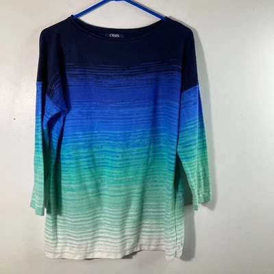 Suéter Mujer Chaps Ombre Lino Algodón Verde Azul Blanco XL Manga 3/4 Foto 1 de 4