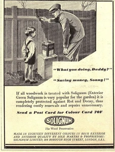 Original 1933 Reklame für "SOLIGNUM" Außen Holzarbeiten Behandlung Kleingedruckte Ad - Bild 1 von 1