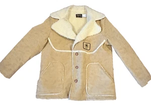 Vtg 70s Marlboro Man XL Faux Suede Sherpa Lined Button Coat Jacket USA Swingster - Picture 1 of 14