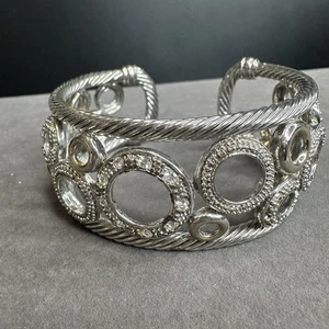Rhodiniert Kabel Kristall Armband Zargenfassung Pave Kristall Kreise Armreif - Bild 1 von 8