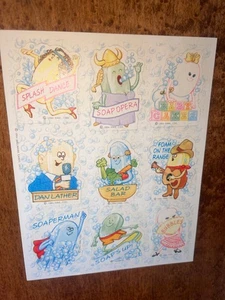 Foglio adesivo vintage 1984 Hallmark Scratch n Sniff bolle di sapone meme divertenti - Foto 1 di 2