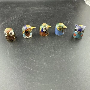 Cloisonné Thimble Birds Lot Of 5 - Picture 1 of 13