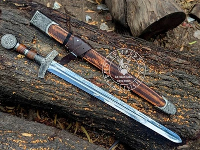 Hand forged double edge Medieval Longsword 1075 carbon steel and scabbard - Image 1 of 4