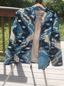 Chaqueta Chico’s Ikat Estampado Frente Abierto Azul Multicolor Forrado Abrigo Talla 3 - Imagen 1 de 11