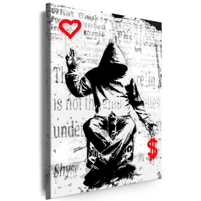 Leinwand Bilder BANKSY Graffiti Street Art Man Liebe oder Geld Kunst Wandbilder - Bild 1 von 3