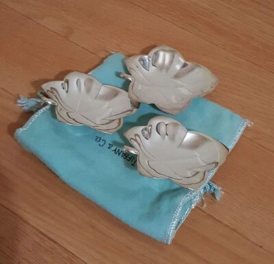 Tiffany & Co. MAKERS Leaf Motif Tray set with Legs Plate Silver set of 3 USED - Image 1 of 3