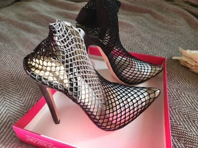 ❤️ ZAPATO SEXY DESLUMBRANTE Negro Transparente PVC Red Pesca Tacones de Stiletto UK4.5 Foto 1 de 4