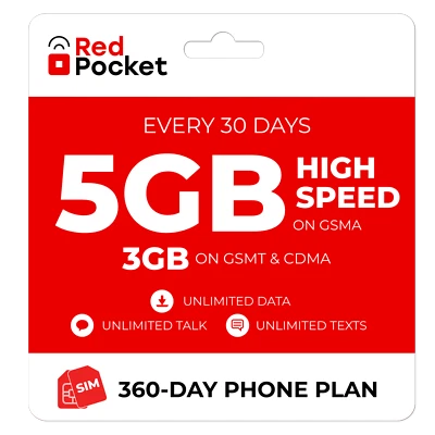 $12/Mo RedPocket Prepaid Plan: UnImtd Everything, GSMA 5GB(GSMT & CDMA 3GB) - Image 1 of 4