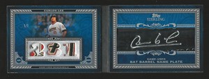 2009 Topps Sterling Carlos Lee Astros 4 Color Logo Patch Bat Barrel Booklet 1/1