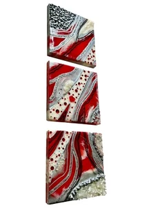 Geode Resin Glitter Glass Red White Black Trio Picture Wall Art - Picture 1 of 6