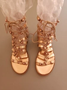 NWD JIMMY CHOO Rose Gold Leather Gigi Sandals Size 35 Gladiator Ankle - Picture 1 of 14