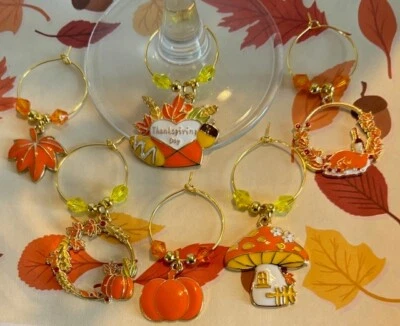 Cute Set of 6 Thanksgiving Wine Charms - Image 1 of 3