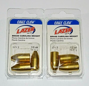 2 - 3 pks EAGLE CLAW 1/2 oz Brass Carolina Weights/Sinkers - ***HOT BUY*** - Picture 1 of 3