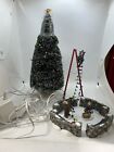 Dept 56 Large  Village Lighted Town Tree  Ladder Workers String Light Benches
