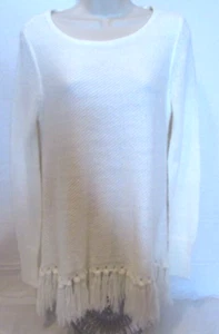 Katherine Barclay Women's Small White Sweater Shirt with Fringe - Picture 1 of 7