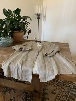NWT Eileen Fisher Natural Stand Collar Double Weave Organic Linen Coat Size 1X - Image 1 of 4