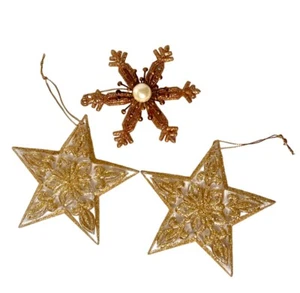 Christmas ornaments lot 3 gold glitter - 2 stars 1 snowflake - Picture 1 of 5