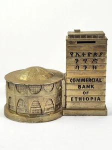 RARE Commercial Bank of Ethiopia Still Coin Bank Metal Souvenir Building - Picture 1 of 6