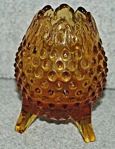 Vintage Fenton Colonial Amber 3-toed vase / candle holder, hobnail, egg shaped - Picture 1 of 4