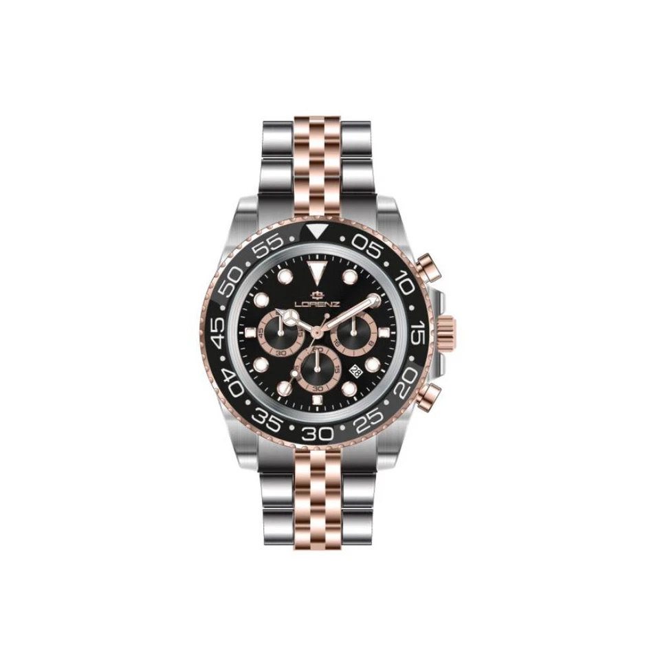Orologio Uomo LORENZ 26167FF Chrono Bracciale Acciaio Bicolor Rosè Nero - Image 1 of 1