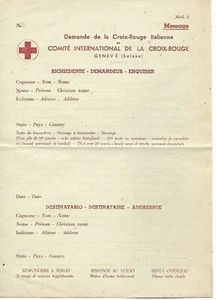 WW2 REQUEST MESSAGE OF THE ITALIAN RED CROSS, INTERNATIONAL COMMITTEE GENEVRA - Picture 1 of 2