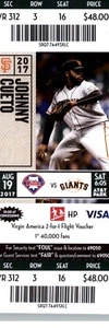 Philadelphia Phillies vs San Francisco Giants 8/19/2017 Ticket - Johnny Cueto . - Picture 1 of 2