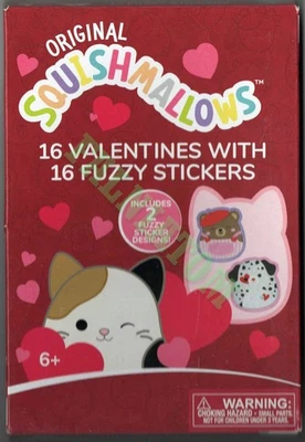 Kids Valentine's Cards - Squishmallows - 16 Valentines with 16 Fuzzy Stickers - Image 1 of 2