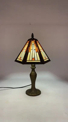 Elegant Tiffany Style Bronze Base Table Lamp with Multicolor Stained Glass Shade - Image 1 of 4