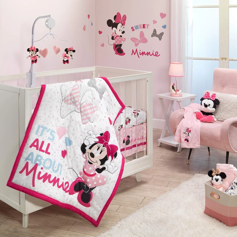 Lambs & Ivy Disney Baby Minnie Mouse Love 3-piece Pink Nursery Crib Bedding Set