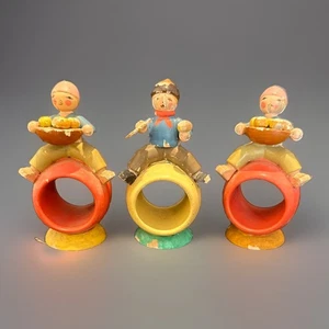 3 Vintage German Erzgebirge Napkin Rings Set Wendt & Kuhn Wood Children READ - Picture 1 of 19