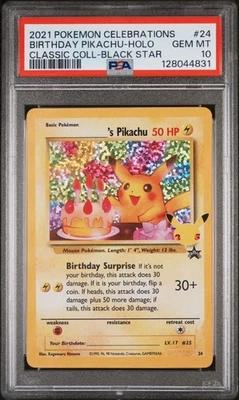 2021 Pokemon BIRTHDAY PIKACHU #24 Celebrations Classic HOLO PSA 10 - Image 1 of 3