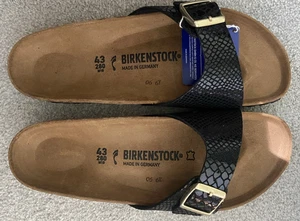 Birkenstock Madrid BS Sandals Shiny Snake Black Size 43 12 women, 10 men N M - Picture 1 of 6