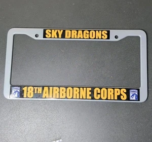 SKY DRAGONS 18TH AIRBORNE CORPS Metal License Plate Frame Gray - Picture 1 of 2