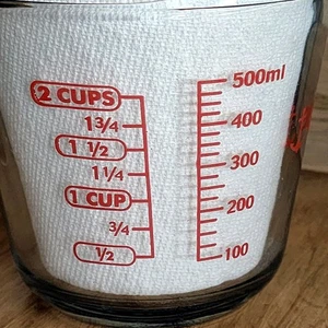 Anchor Hocking Oven Originals 2 Cup Glass Measuring Cup Red Imprint Handle Nice - Picture 1 of 6