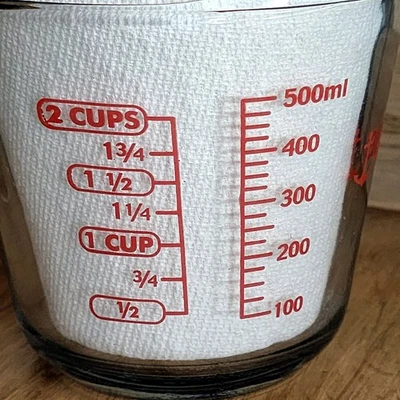 Anchor Hocking Oven Originals 2 Cup Glass Measuring Cup Red Imprint Handle Nice - Image 1 of 4