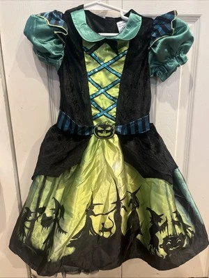 Искренняя вечеринка девочек шикарный зеленый ведьма костюм платье размер 3/4   - Изображение 1 из 4