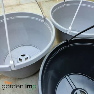 Plastic Hanging Baskets Black & Grey 10" Basket Bowls Pot Hanger Modern Planters - Picture 1 of 4