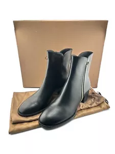 New GIANVITO ROSSI Black Leather Block Heel Gold Zipper Ankle Boots Size 37.5 - Picture 1 of 8