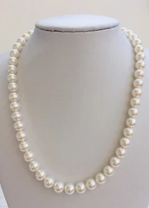Classic Bridal pearl Necklace Made With Swarovski Pearls 8mm & blue crystal. - Picture 1 of 7