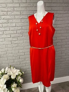 Pink Tartan Women V- Neck Faux Warp Belted Sleeveless Satin Shift Dress Size L - Picture 1 of 7