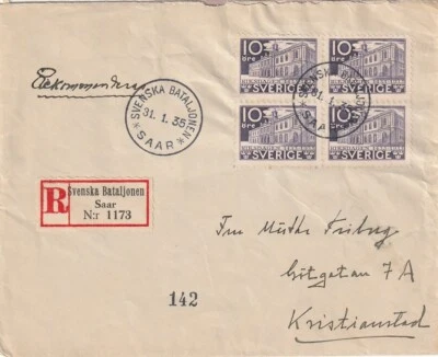 SWEDEN: Registered cover, Swedish Battalion in SAAR 1935, Scarce. (4) - Image 1 of 3