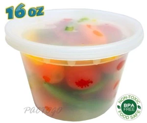 Congelador de plástico tamaño pinta 16 oz almacenamiento de alimentos sopa delicatessen contenedor tina con tapa 48/PK - Imagen 1 de 6