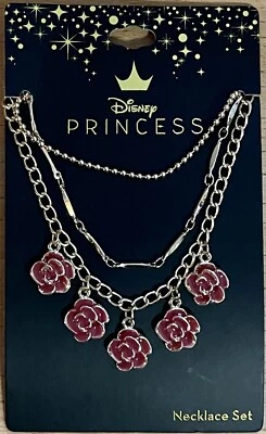 DISNEY La Bella y la Bestia Bella Conjunto de Collar en Capas Rosa Roja Dijes Nuevo con Etiquetas Foto 1 de 4
