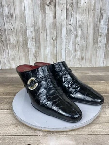 Brighton “Rico” Women’s Black Crocodile Patent Leather Mules Size 8.5 M - Picture 1 of 16