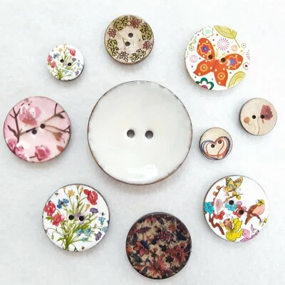 Natural Coconut Wood Button Glazed Shell Wooden Two Hole Large Feature Buttons - Image 1 of 4